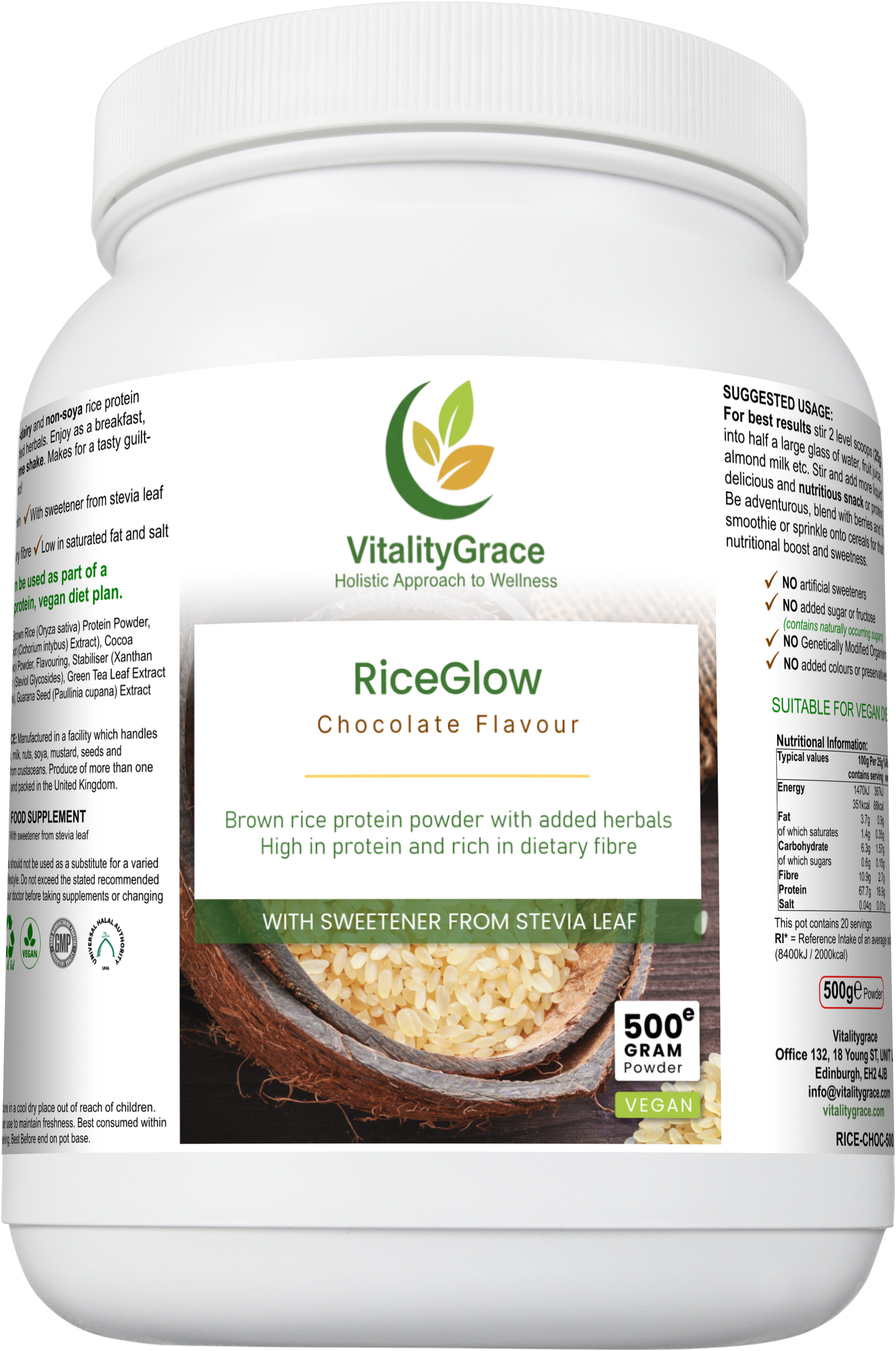 RiceGlow/ Vegan Brown Rice Protein & Botanical Blend /Chocolate Flavour