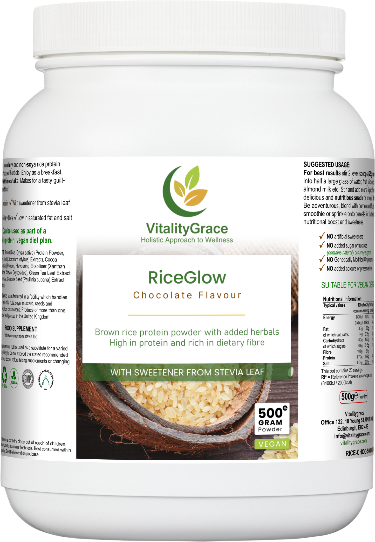 RiceGlow/ Vegan Brown Rice Protein  & Botanical Blend /Chocolate Flavour