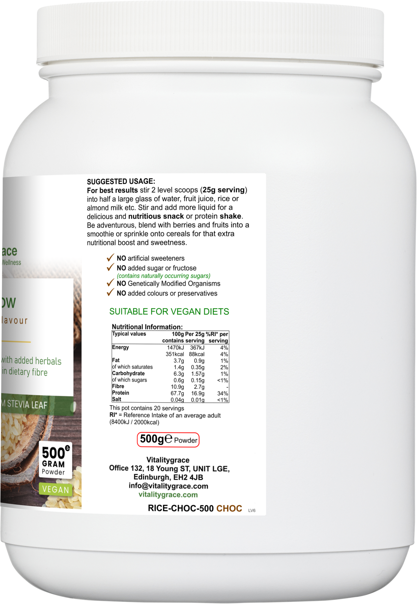 RiceGlow/ Vegan Brown Rice Protein  & Botanical Blend /Chocolate Flavour