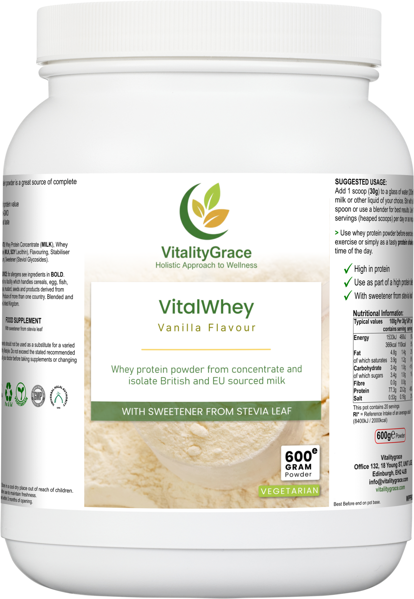 VitalWhey Vanilla/ Whey Protein with Digestive support Vainilla Flavour