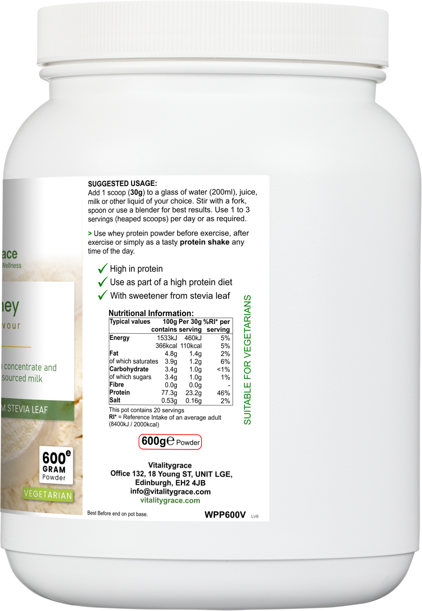 VitalWhey Vanilla/ Whey Protein with Digestive support Vainilla Flavour