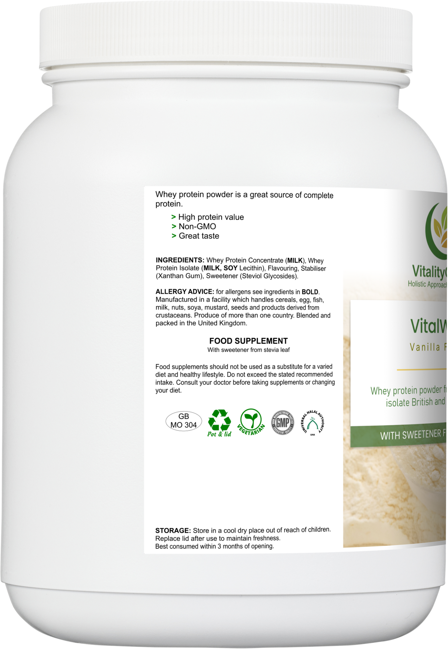 VitalWhey Vanilla/ Whey Protein with Digestive support Vainilla Flavour