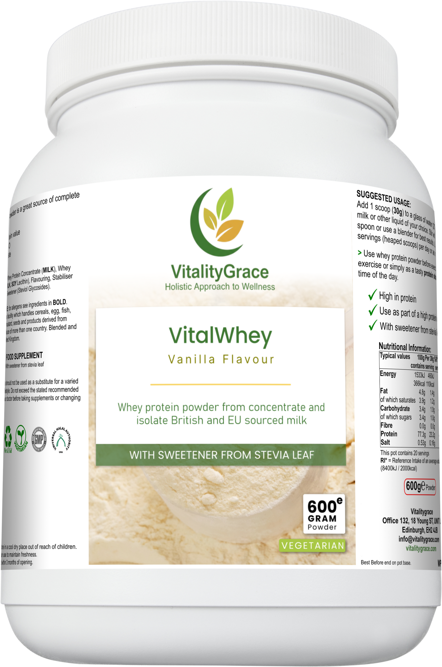 VitalWhey Vanilla/ Whey Protein with Digestive support Vainilla Flavour